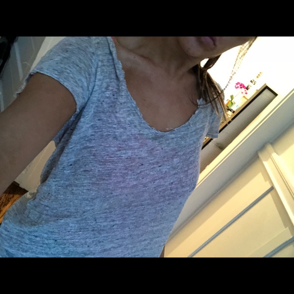 Gray Brandy Melville raw edge tee - Picture 1 of 5